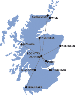 Map of Scotland. LochTay Lodges, Acharn are located at the center
